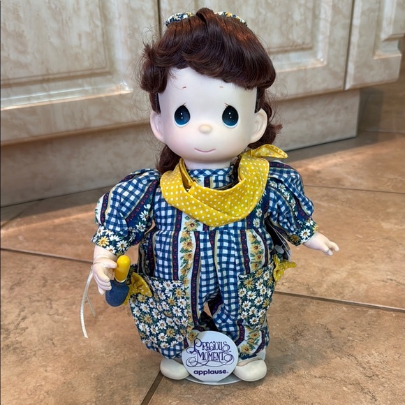 Precious Moments Blue and Yellow Doll with Gingham Outfit - Picture 1 of 4